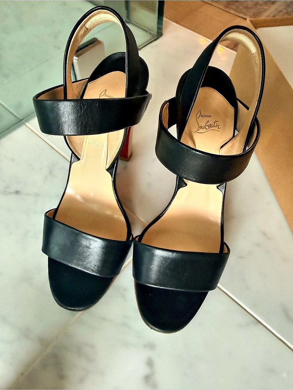 Christian Louboutin Etri Wood 100 Nappa Slingback Sandals Black US 7.5